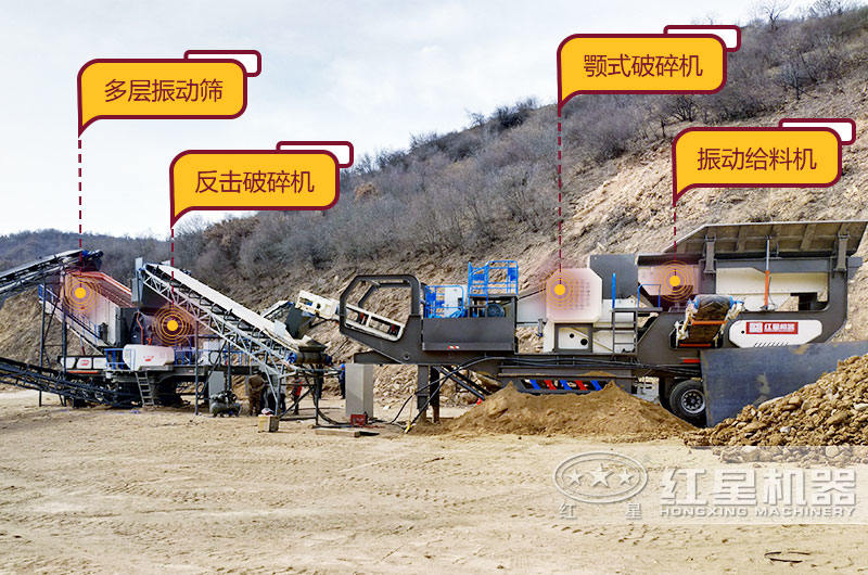 大型移動破碎站生產(chǎn)現(xiàn)場，空間占地小，移動靈活