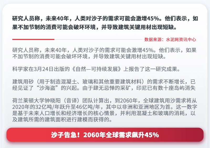 沙子告急！2060年全球需求飆升45%